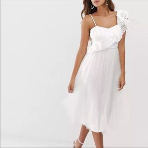 ASOS Broderie One Shoulder Ruffle Tulle Dress
